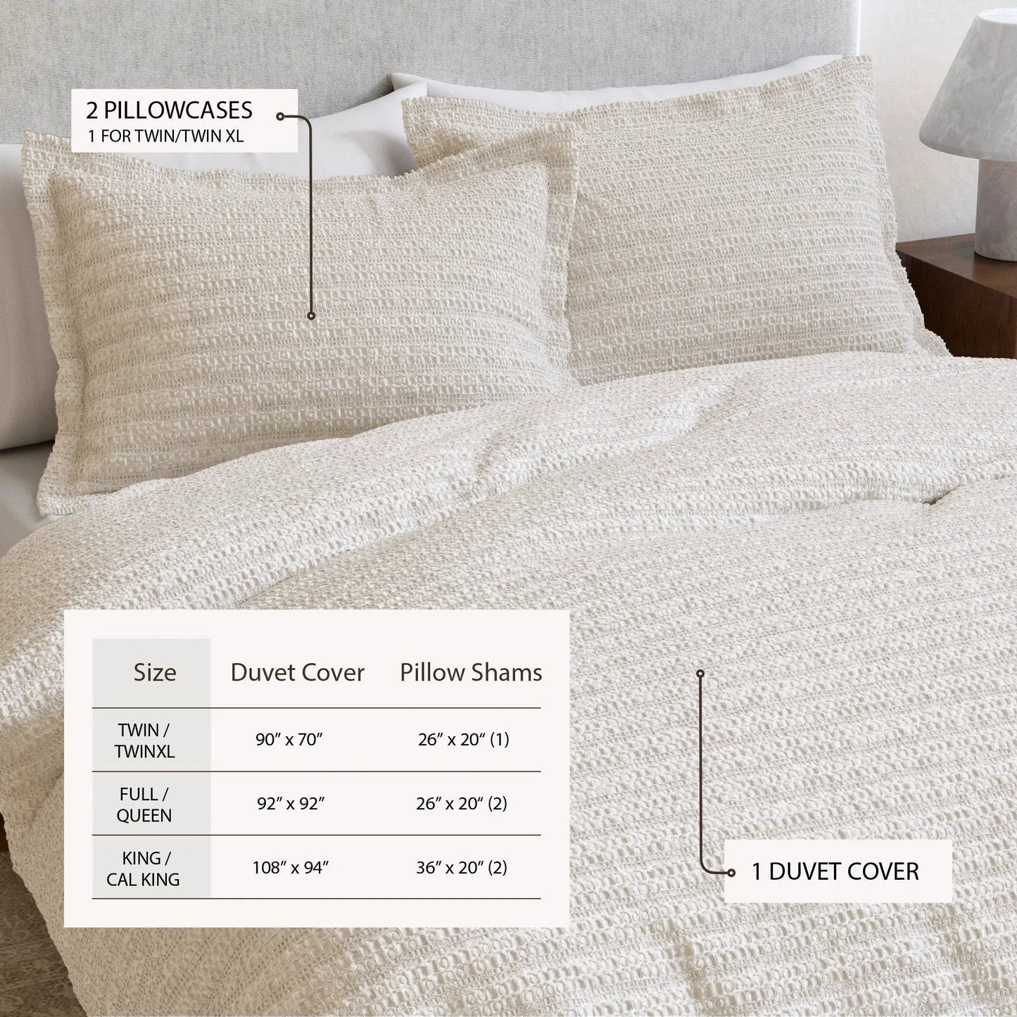 100% Cotton Honeycomb Waffle Duvet Set - Mattea Collection from PriceLows™
