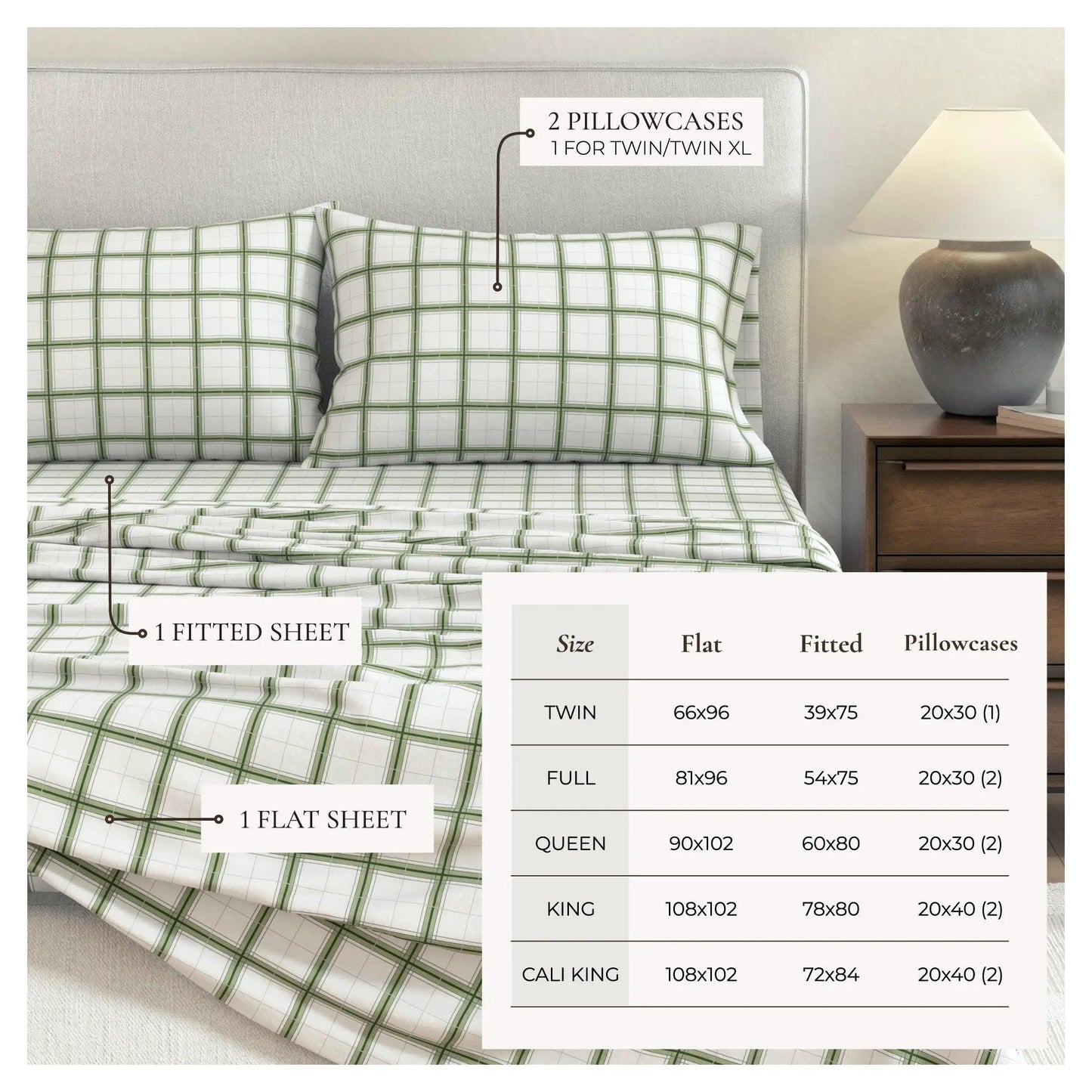 Turkish Cotton Flannel Sheet Set - Plaid & Stripe Collection from PriceLows™