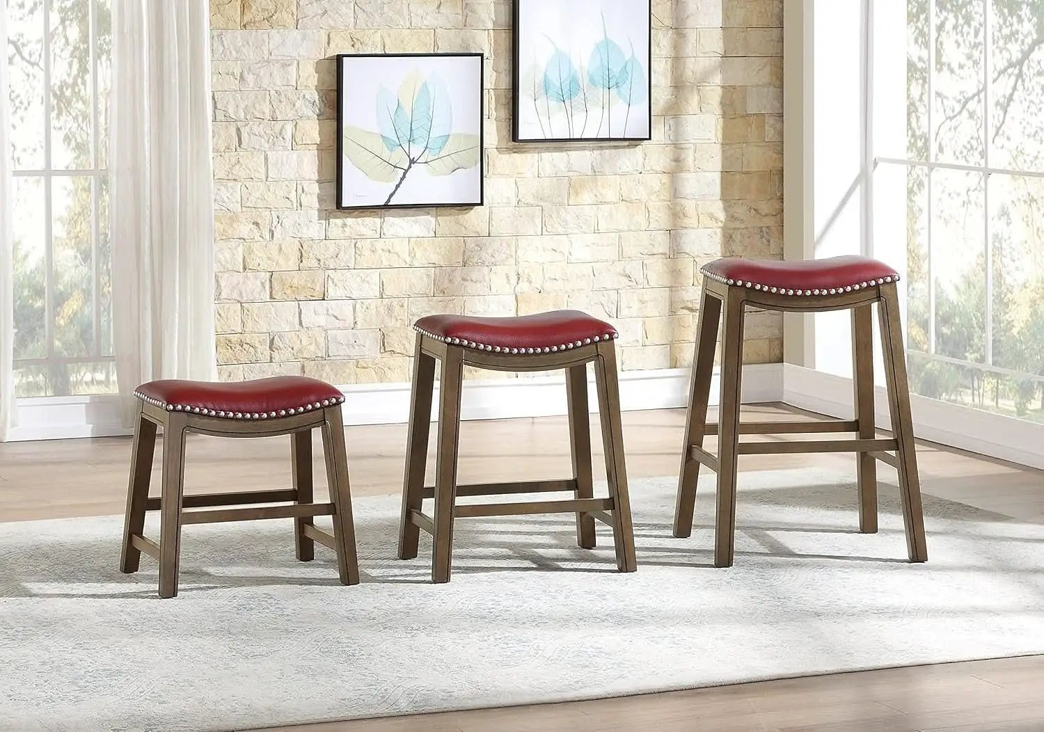 Ordway Saddle Seat Bar Stool Dining Height 19 Inch Red from PriceLows™