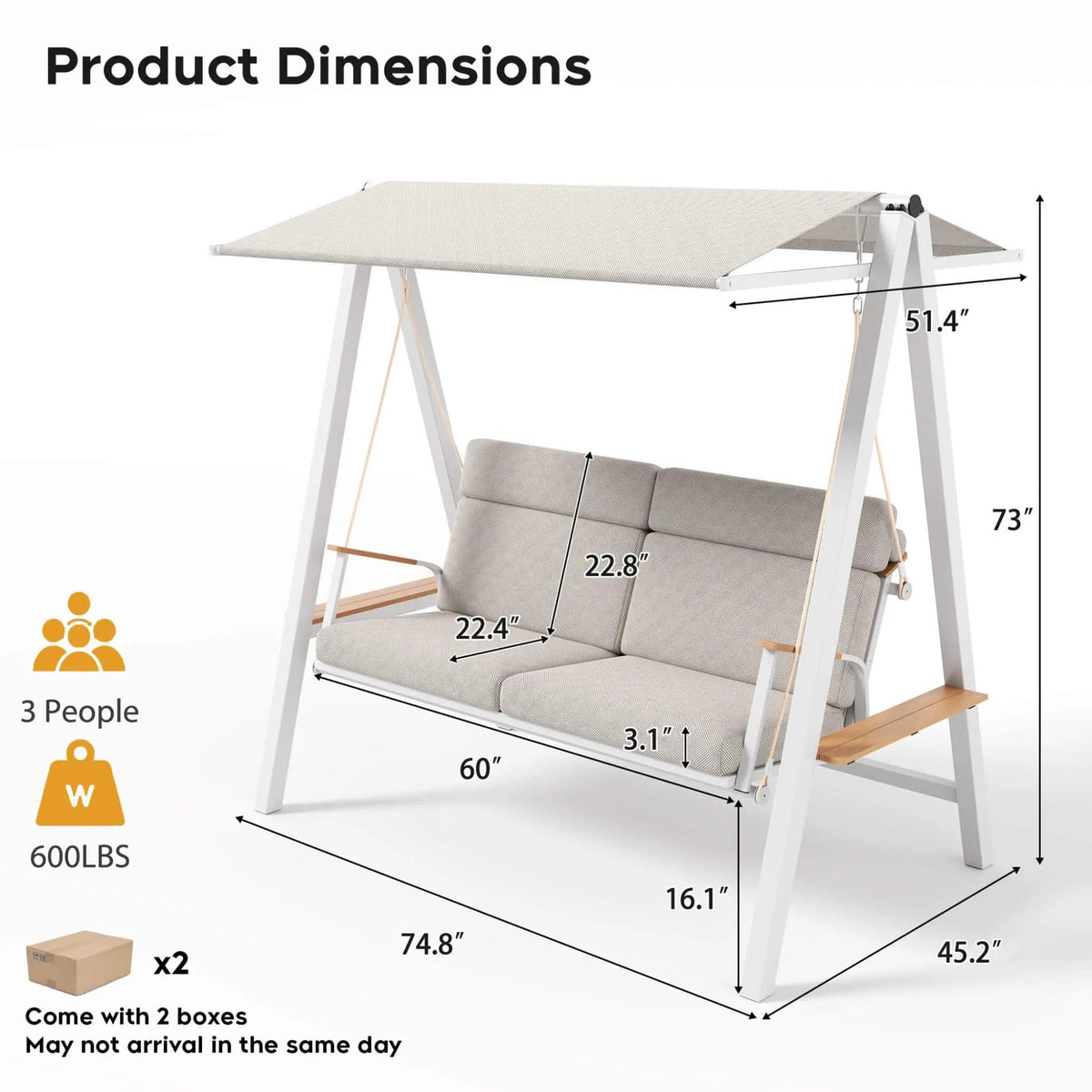 Outdoor 3-Seater Swing Chair With Adjustable Canopy | Outdoor Living Use | Everyday Use | Outdoor Living
