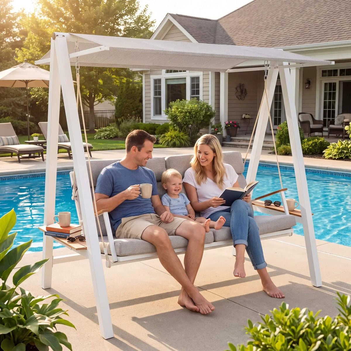 Outdoor 3-Seater Swing Chair With Adjustable Canopy | Outdoor Living Use | Everyday Use | Outdoor Living