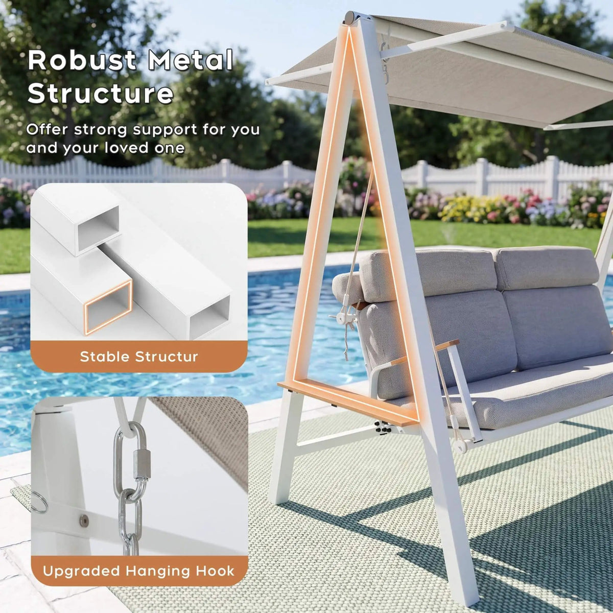 Outdoor 3-Seater Swing Chair With Adjustable Canopy | Outdoor Living Use | Everyday Use | Outdoor Living