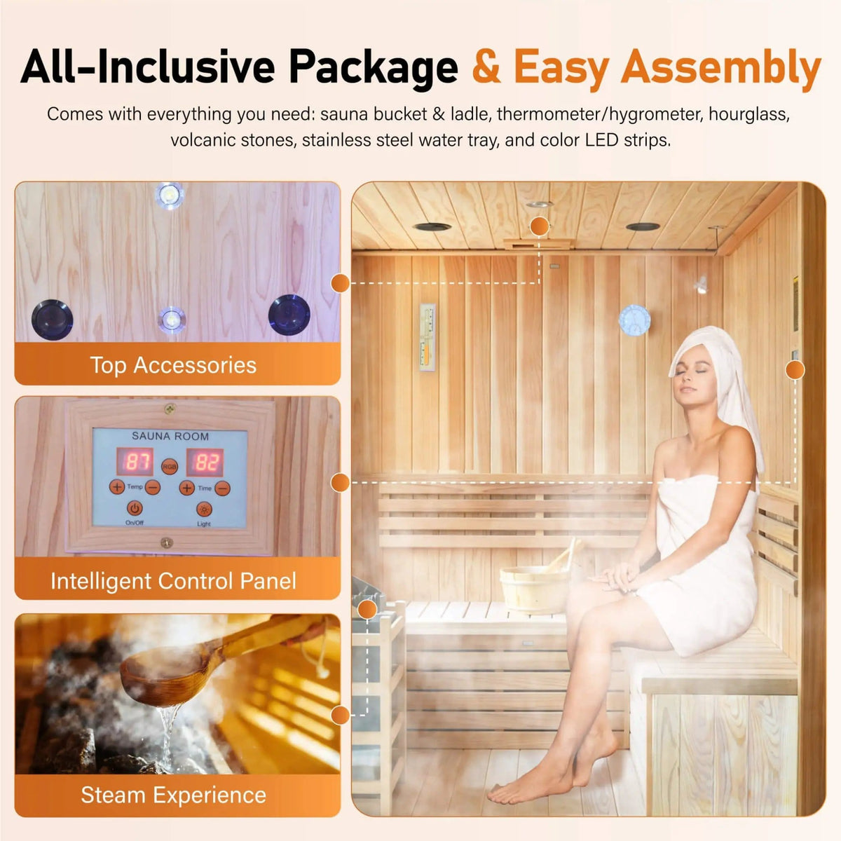 Solenne Outdoor 4-Person Traditional Cedar Steam Sauna With Sauna Heater | 4-Person | Glass | Outdoor Living