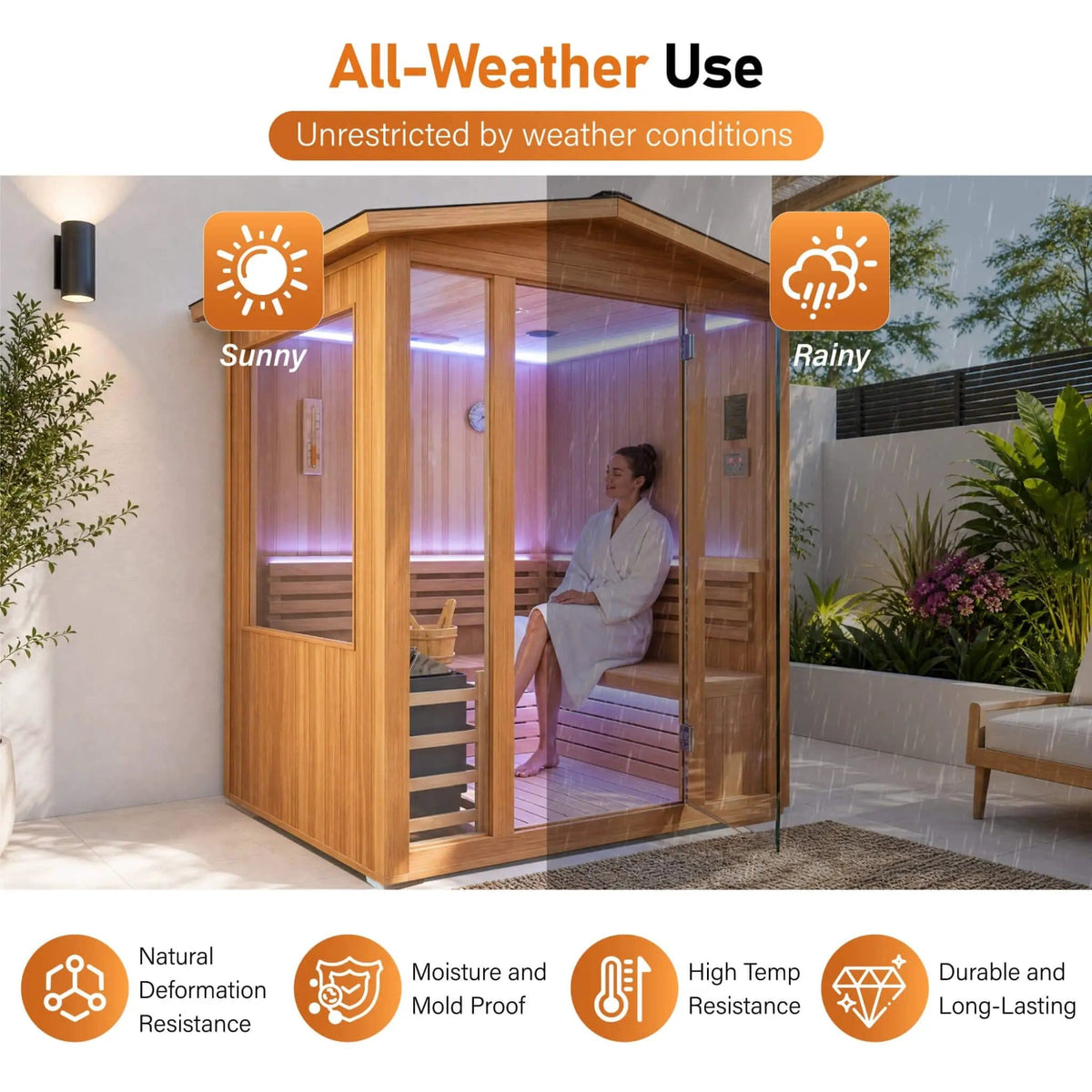 Solenne Outdoor 4-Person Traditional Cedar Steam Sauna With Sauna Heater | 4-Person | Glass | Outdoor Living