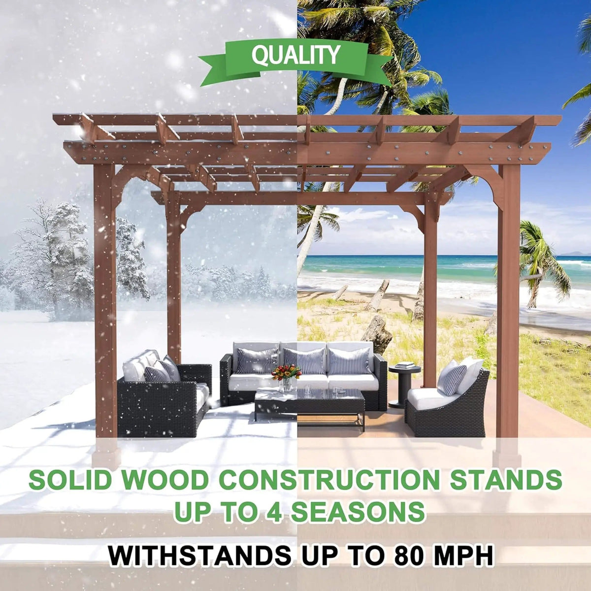 Outdoor Cedar Wood Patio Pergola With Slatted Trellis Roof | Wood | Outdoor Living Use | Outdoor Living