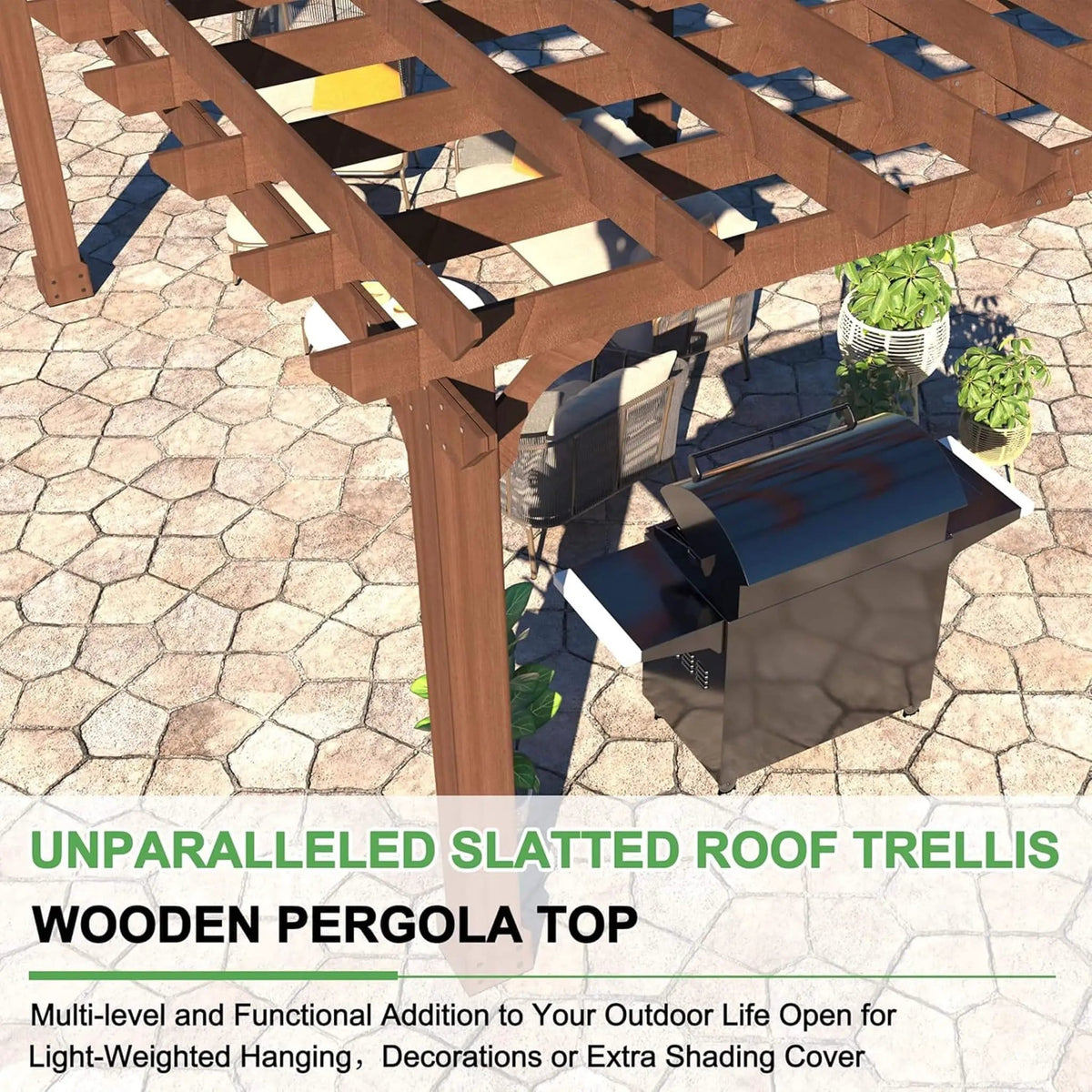 Outdoor Cedar Wood Patio Pergola With Slatted Trellis Roof | Wood | Outdoor Living Use | Outdoor Living