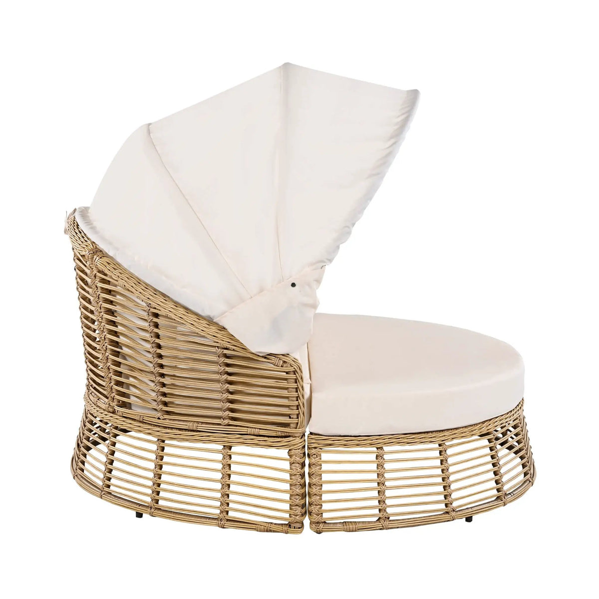 Outdoor Rattan Wicker Daybed | 53 Inch Round | Retractable Canopy | Plush Cushions With 5 Pillows