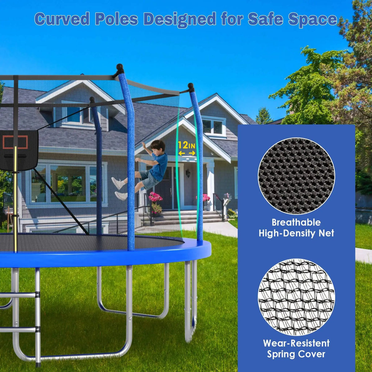 Outdoor Trampoline | LED Lights | Basketball Hoop | 1500 Lb Capacity