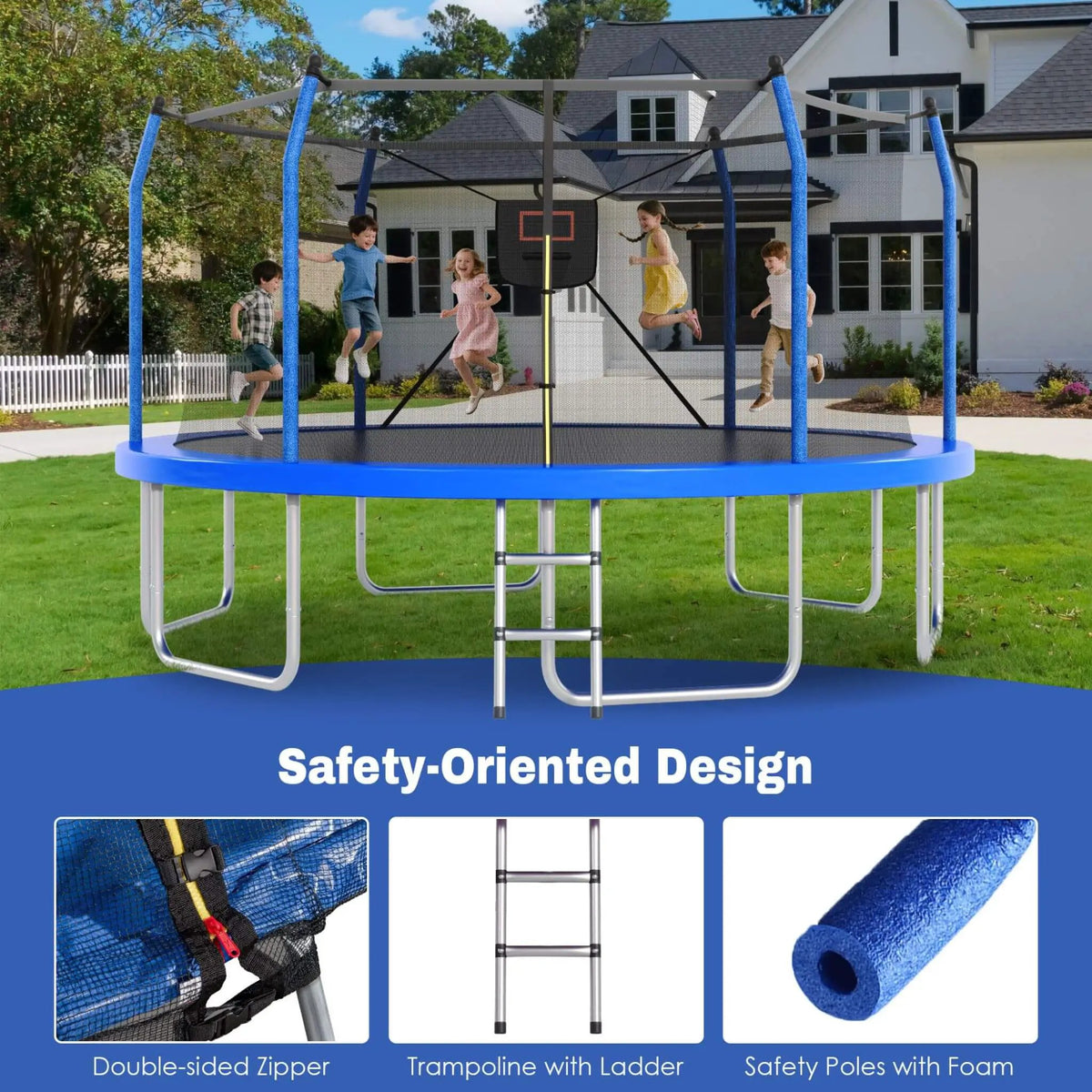 Outdoor Trampoline | LED Lights | Basketball Hoop | 1500 Lb Capacity