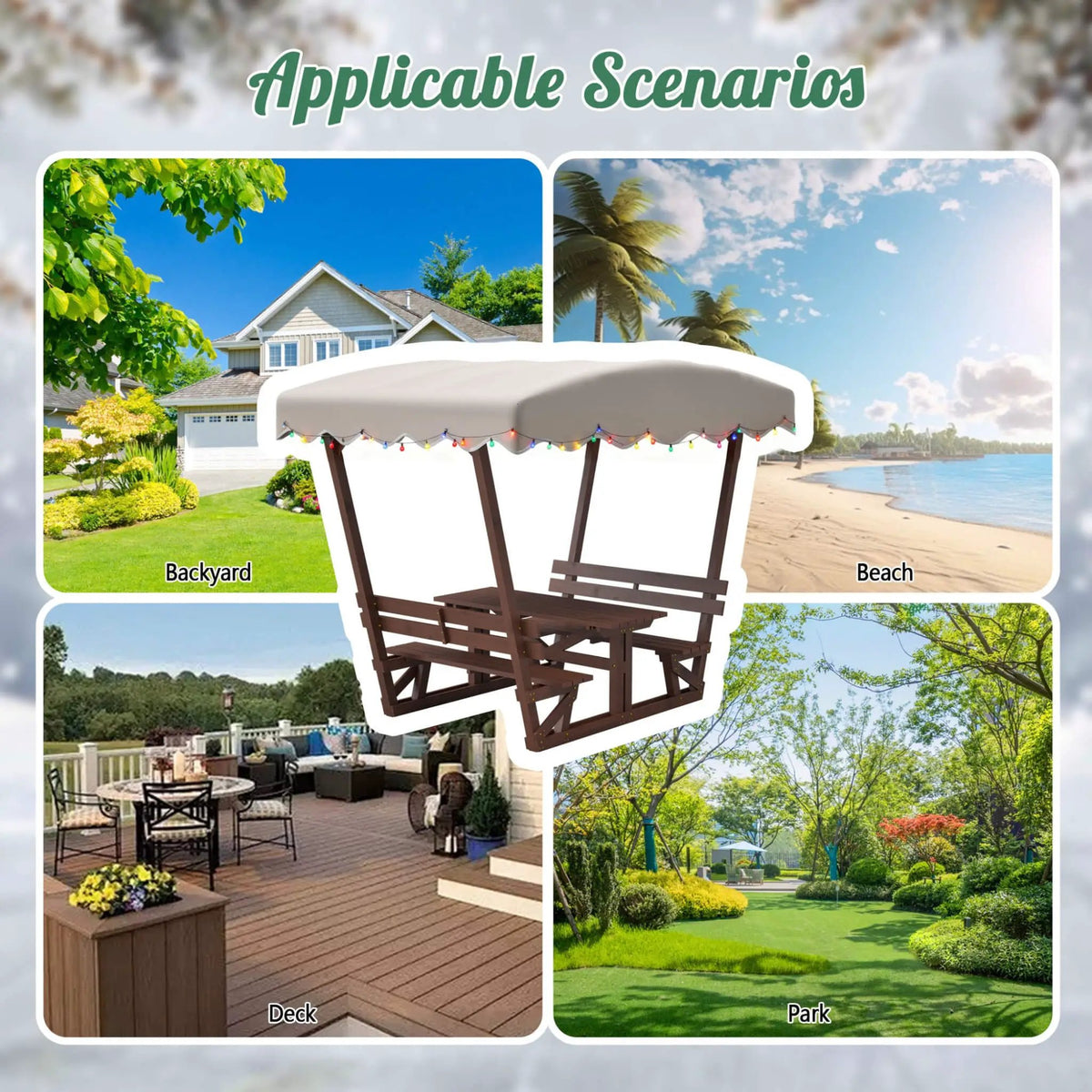 Outdoor Picnic Table And Bench Set | Solid Wood | Removable Canopy | Waterproof UV Shield