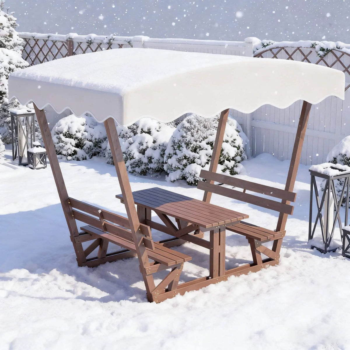 Outdoor Picnic Table And Bench Set | Solid Wood | Removable Canopy | Waterproof UV Shield