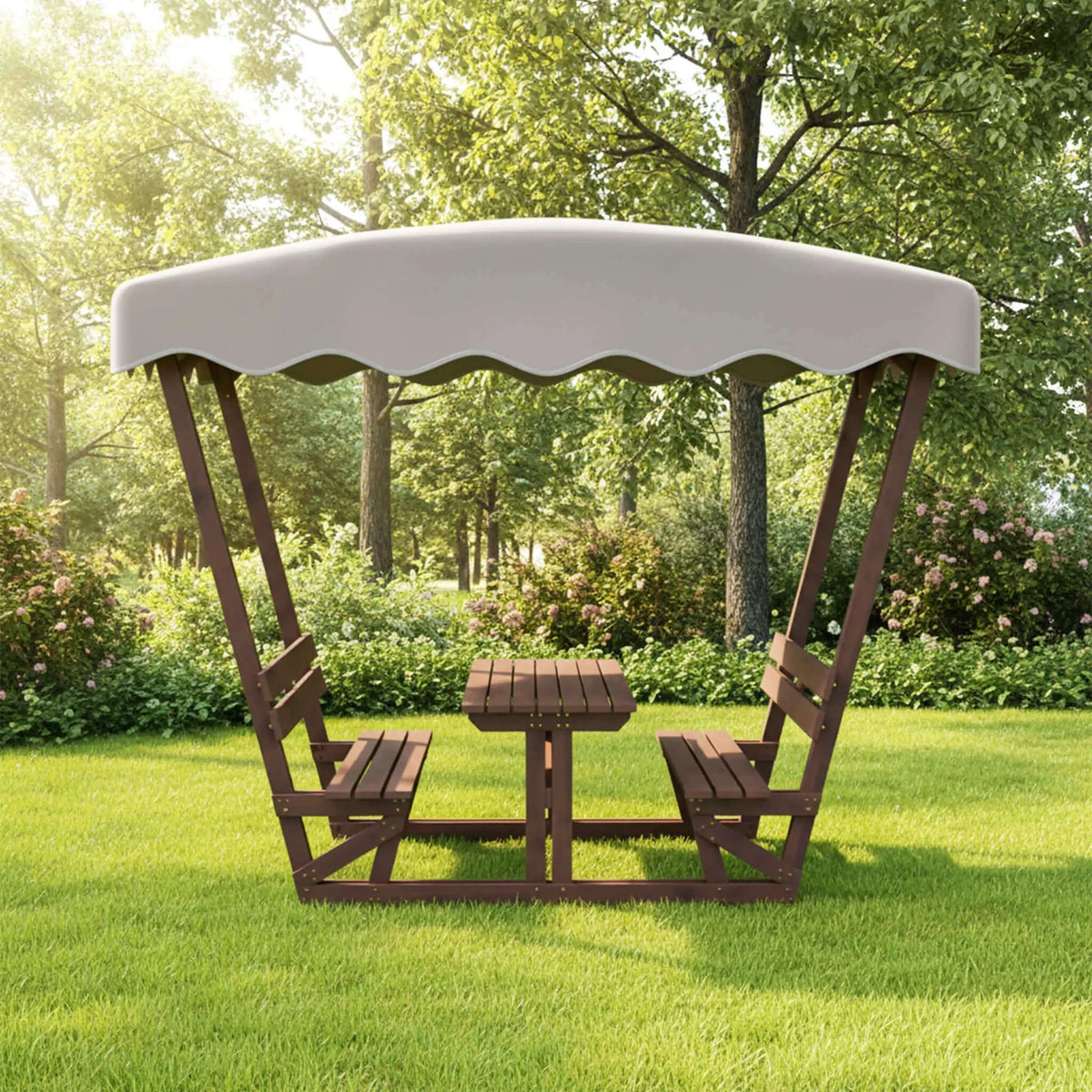 Outdoor Picnic Table And Bench Set | Solid Wood | Removable Canopy | Waterproof UV Shield