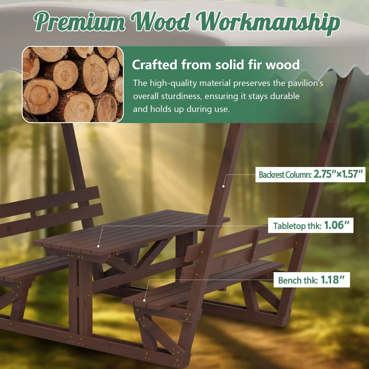 Outdoor Picnic Table And Bench Set | Solid Wood | Removable Canopy | Waterproof UV Shield