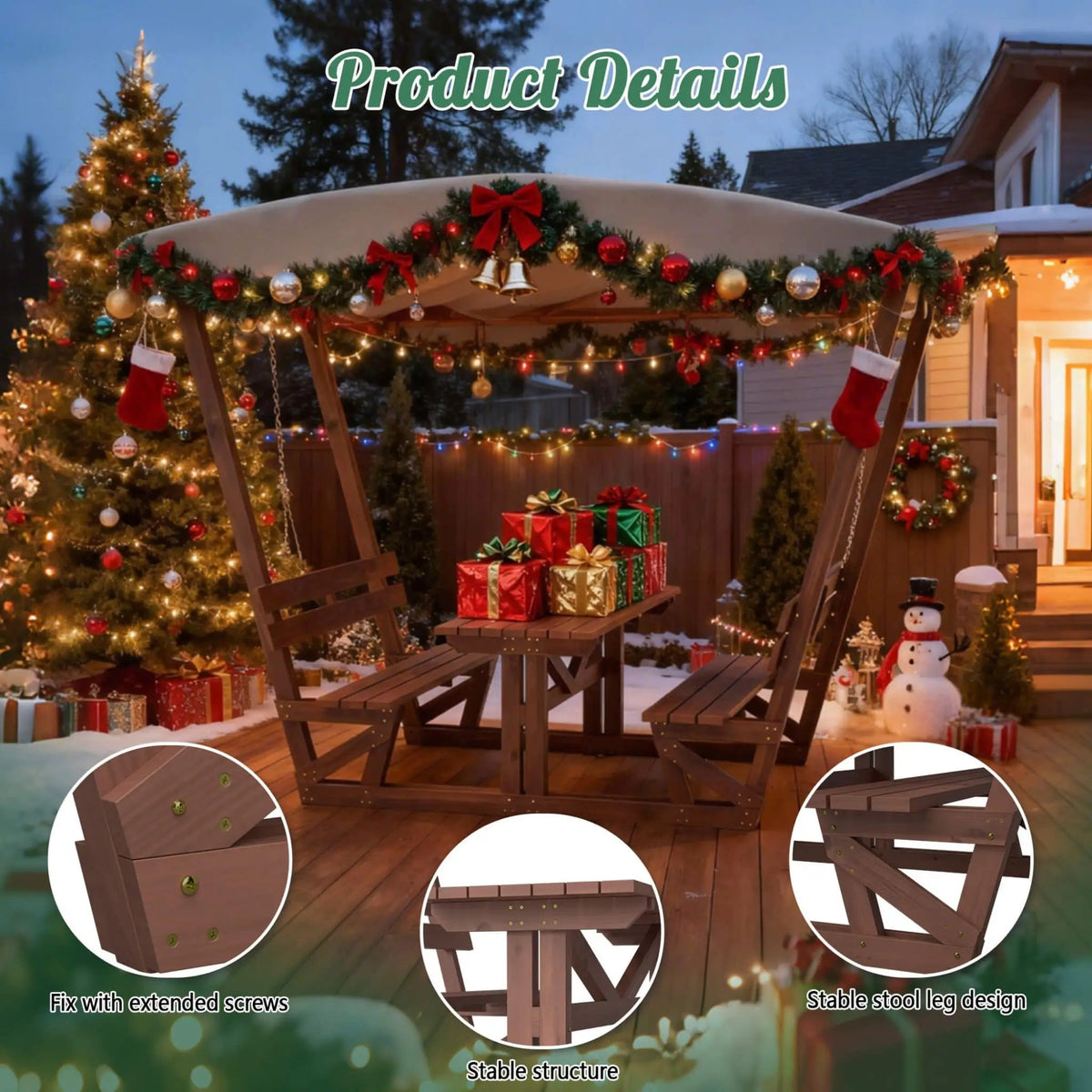 Outdoor Picnic Table And Bench Set | Solid Wood | Removable Canopy | Waterproof UV Shield