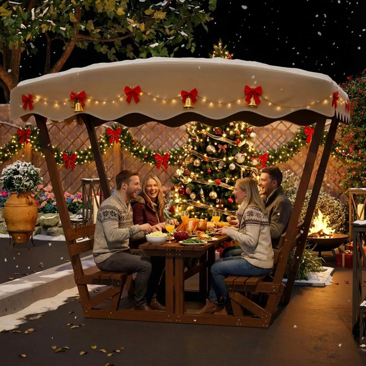 Outdoor Picnic Table And Bench Set | Solid Wood | Removable Canopy | Waterproof UV Shield
