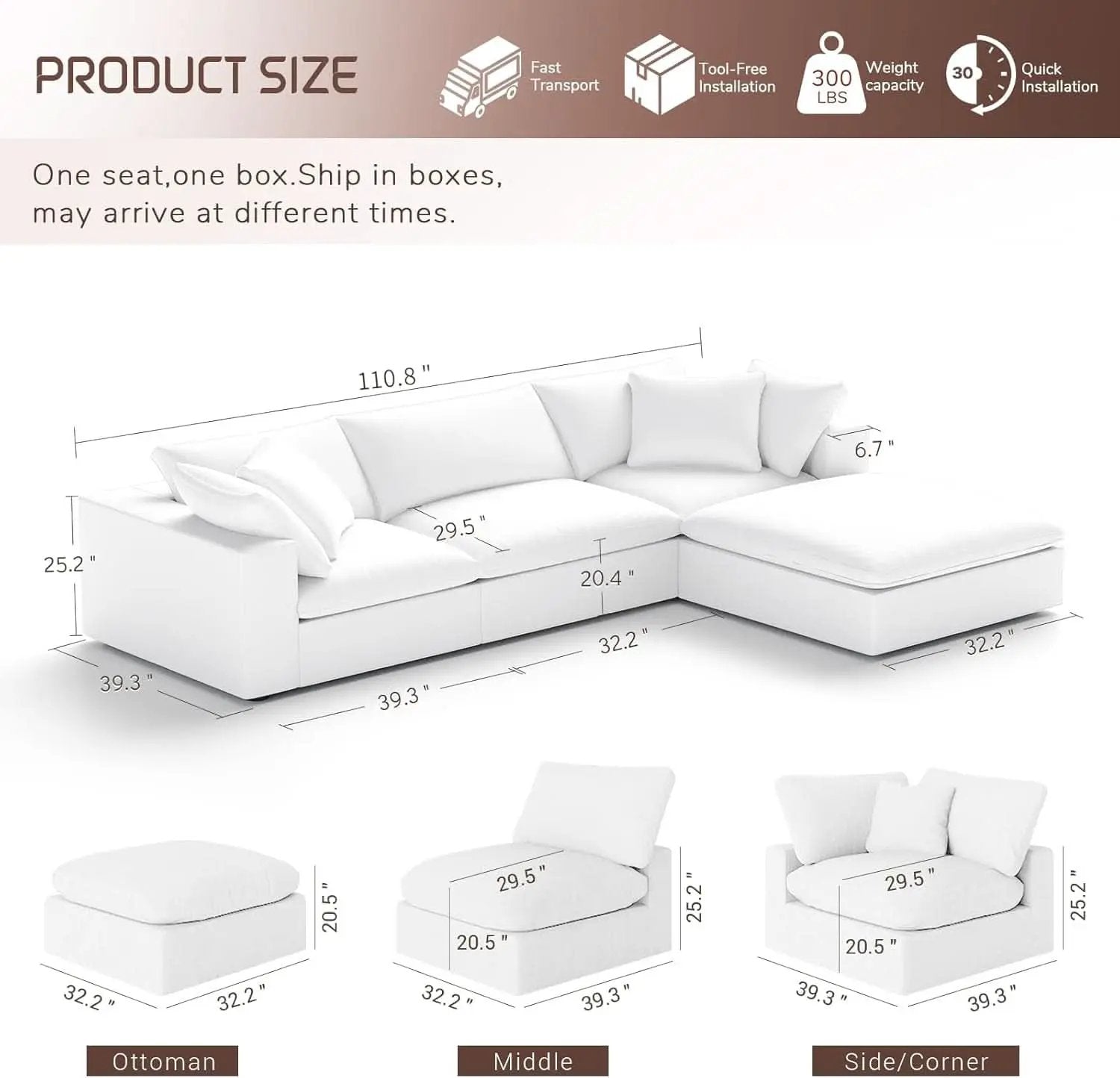 Oversize Modular Sectional Sofa with Chaise and Cushions from PriceLows™