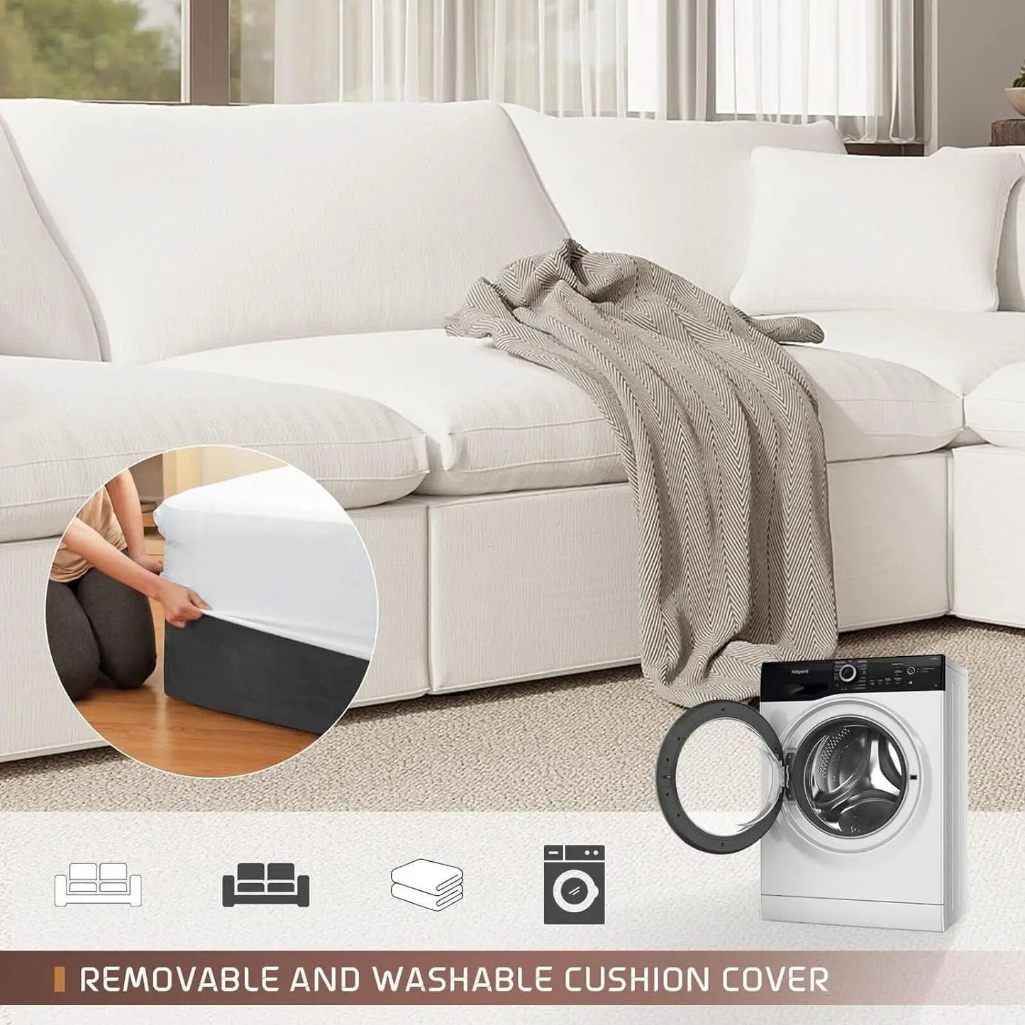 Oversize Modular Sectional Sofa with Chaise and Cushions from PriceLows™