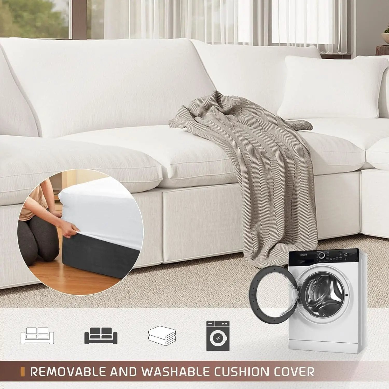 Oversize Modular Sectional Sofa with Chaise and Cushions from PriceLows™