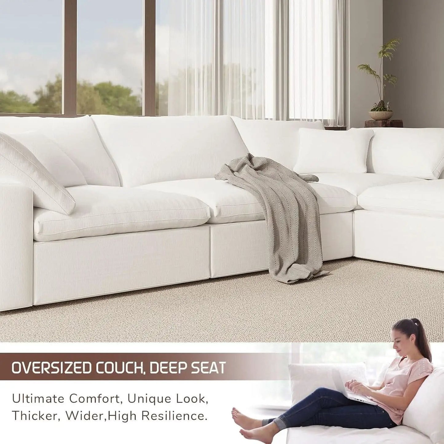 Oversize Modular Sectional Sofa with Chaise and Cushions from PriceLows™