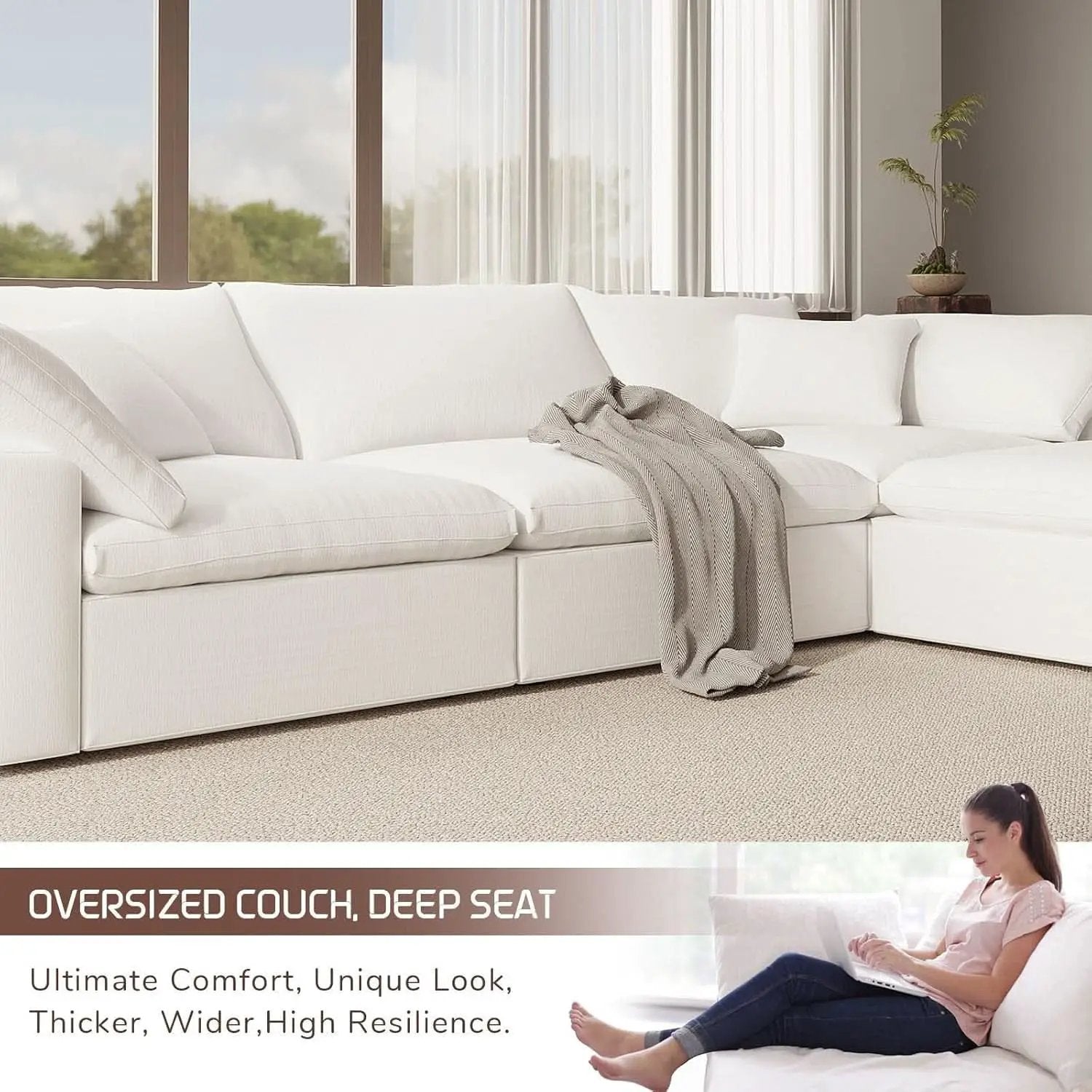 Oversize Modular Sectional Sofa with Chaise and Cushions from PriceLows™