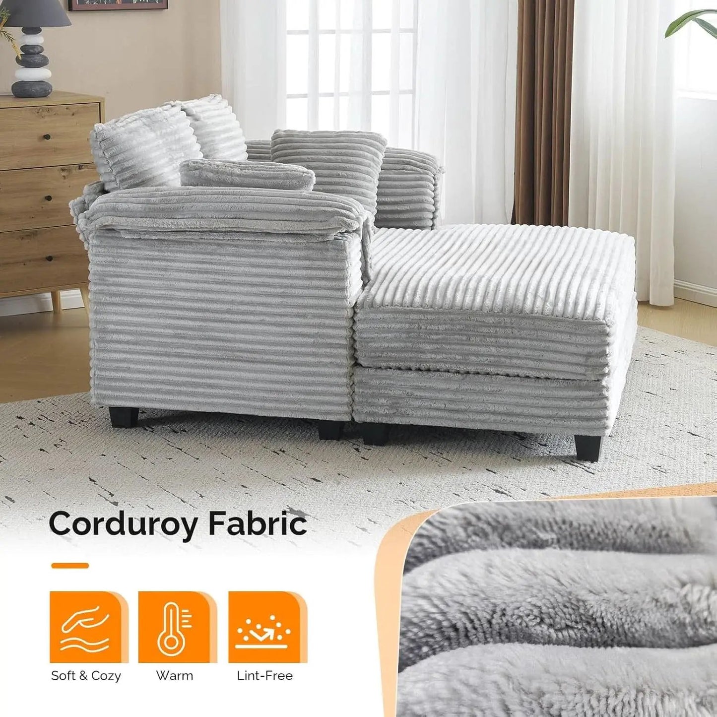 Oversized Light Grey Chaise Lounge Chair with Pillows from PriceLows™