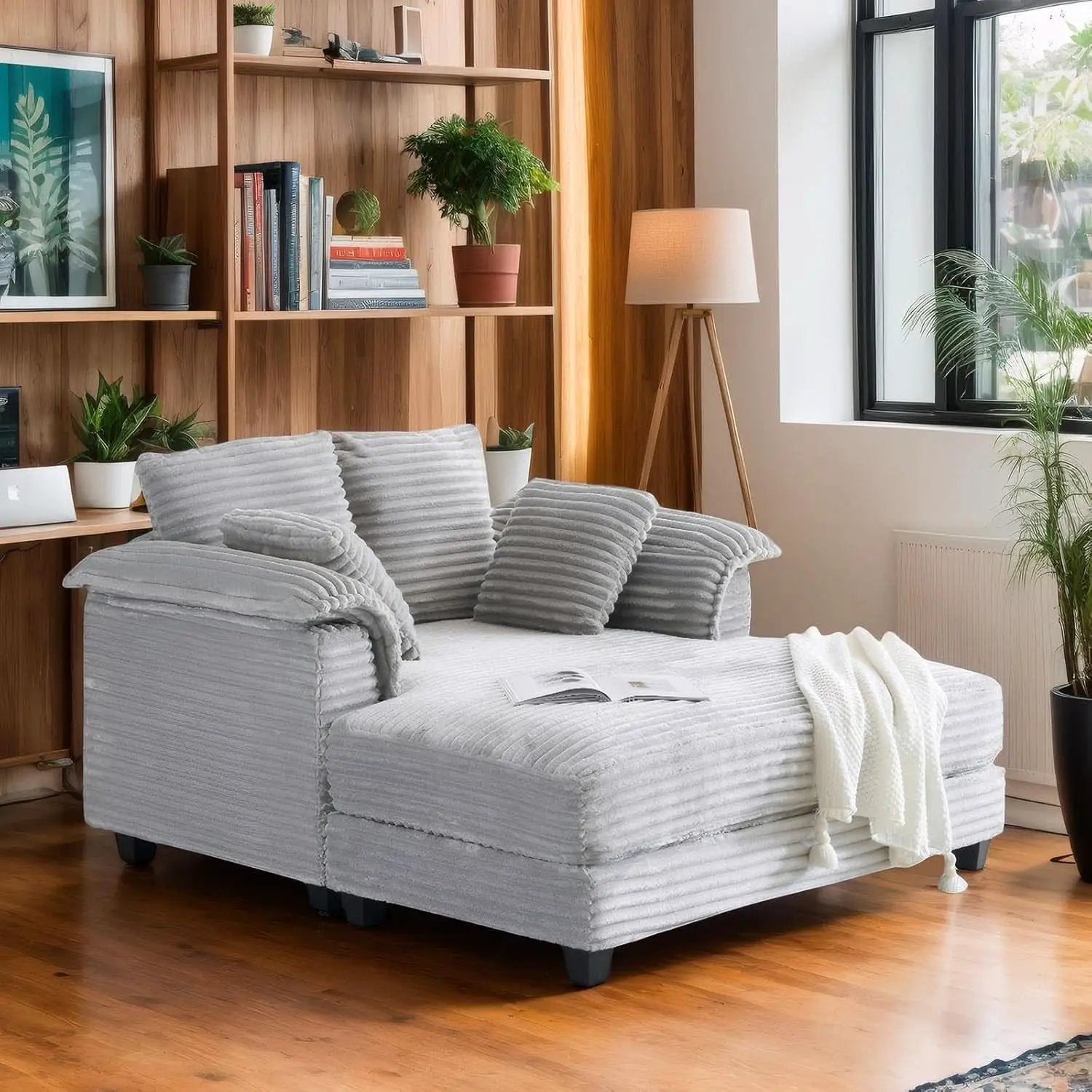 Oversized Light Grey Chaise Lounge Chair with Pillows from PriceLows™