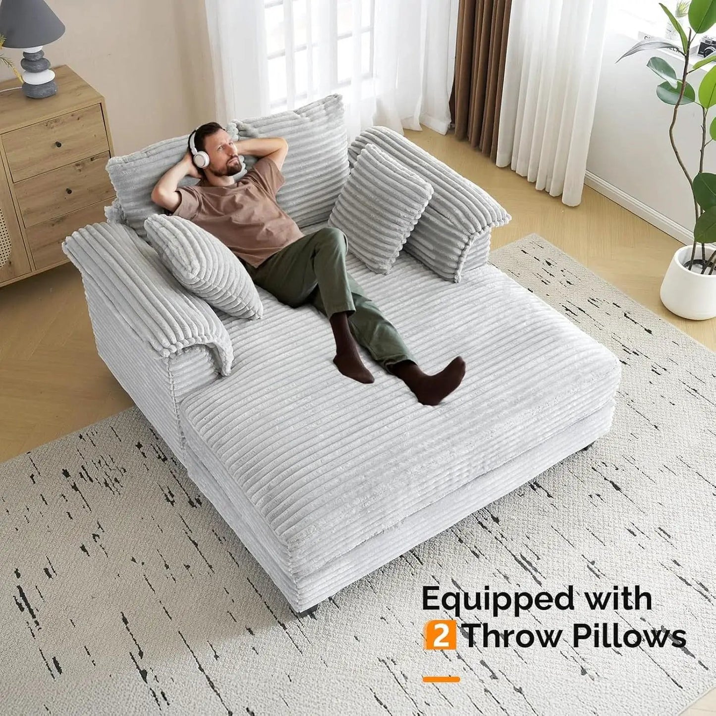 Oversized Light Grey Chaise Lounge Chair with Pillows from PriceLows™