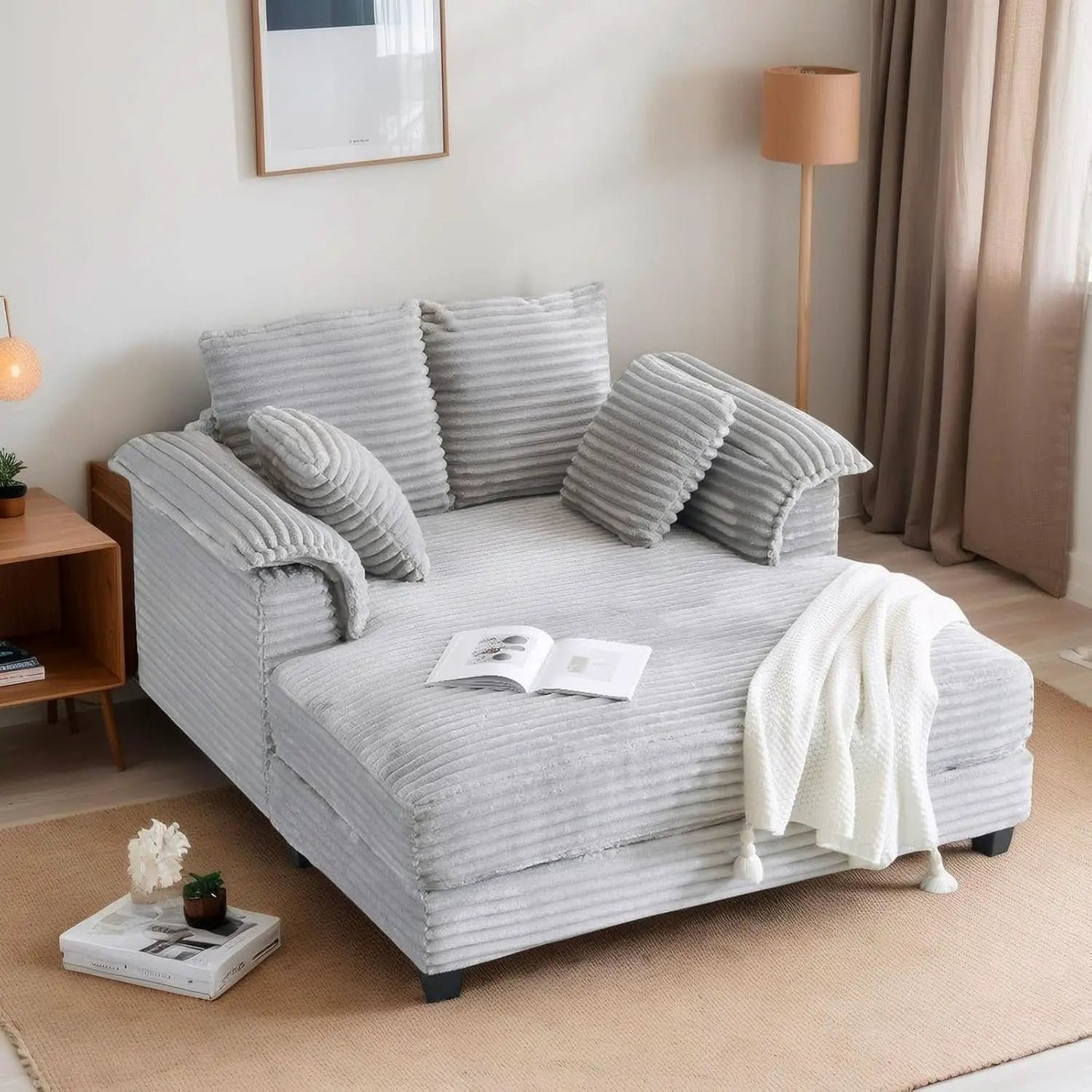 Oversized Light Grey Chaise Lounge Chair with Pillows from PriceLows™
