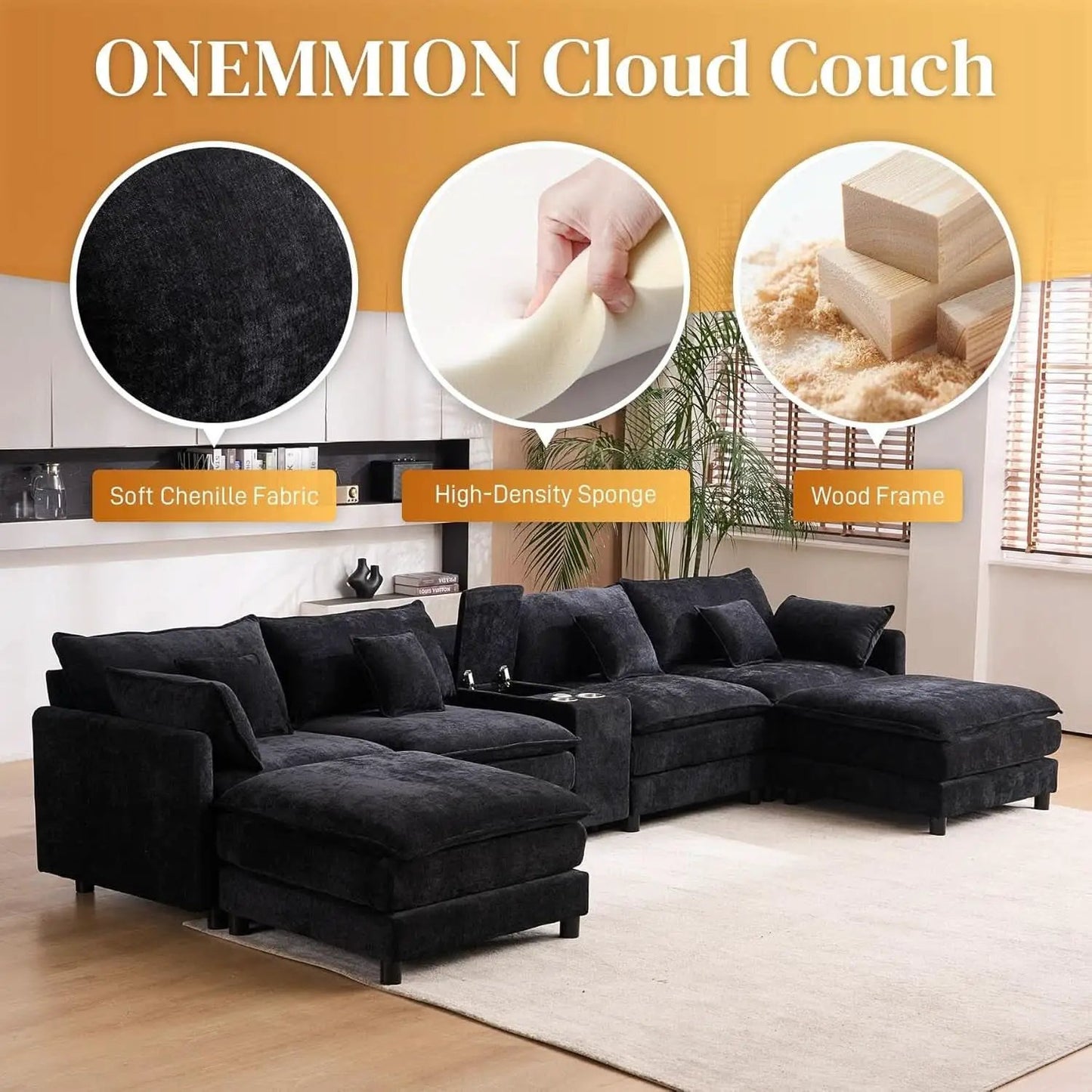 Oversized U Shape Cloud Sectional Sofa with Ottoman from PriceLows™