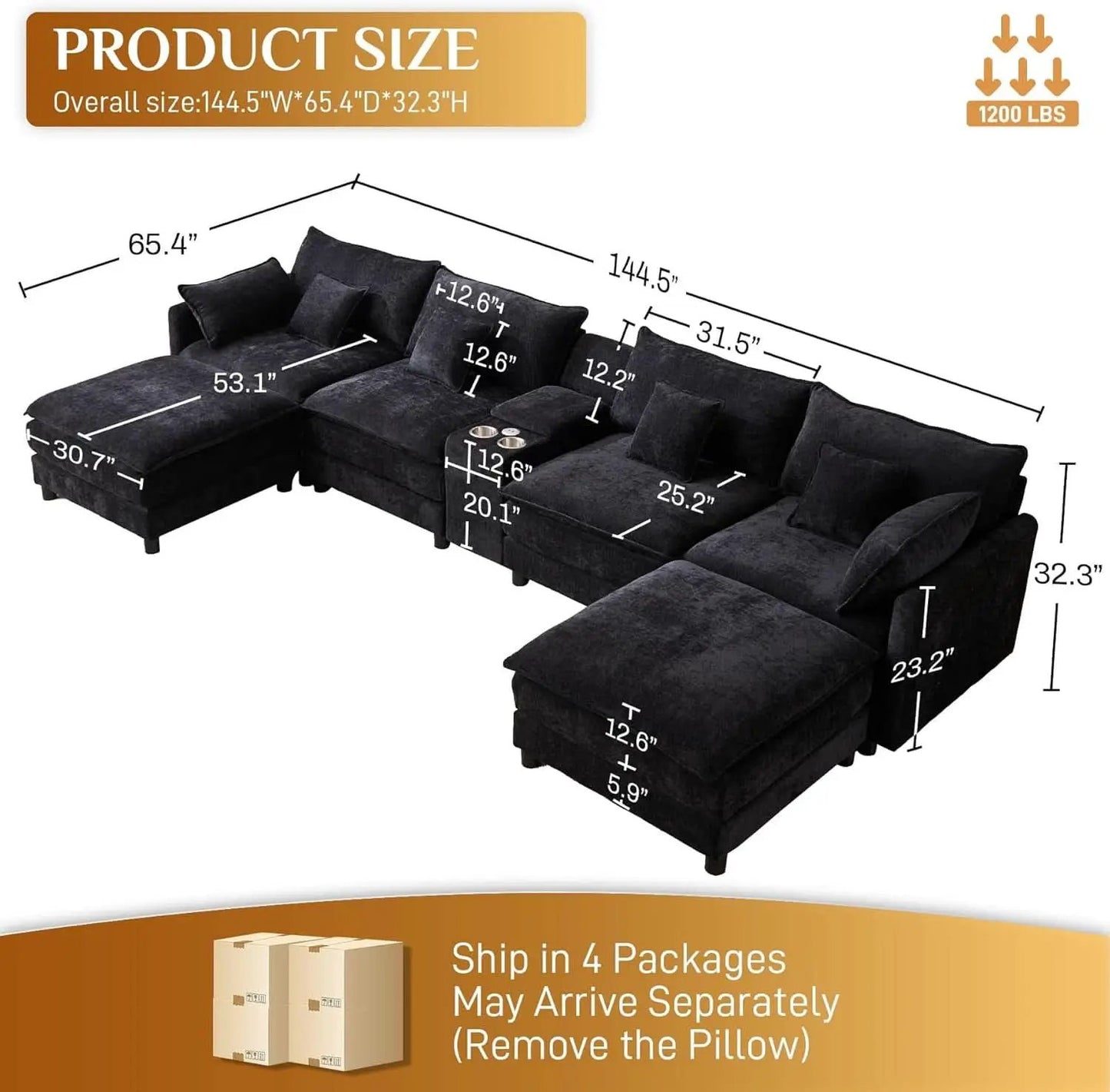 Oversized U Shape Cloud Sectional Sofa with Ottoman from PriceLows™