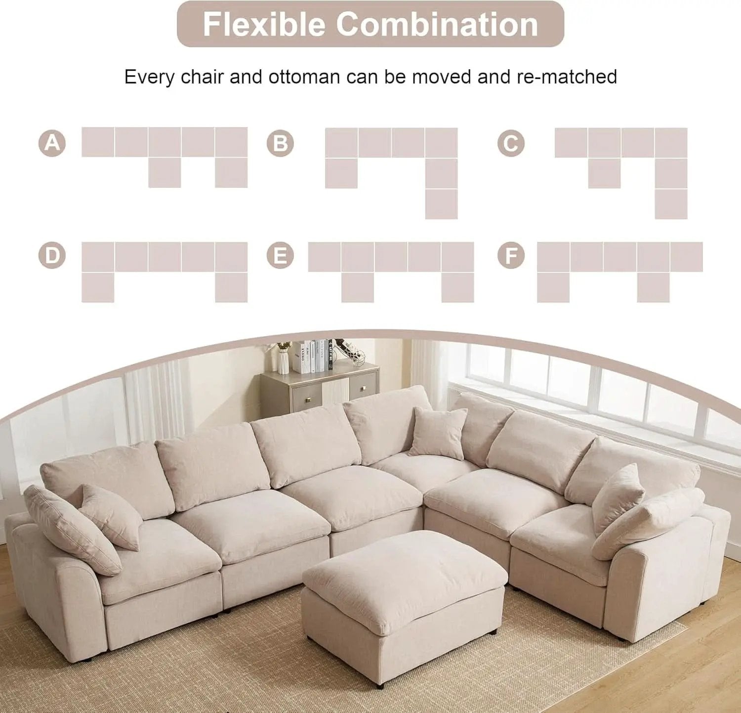 Oversized U Shaped Modular Sectional Sofa with Ottoman from PriceLows™