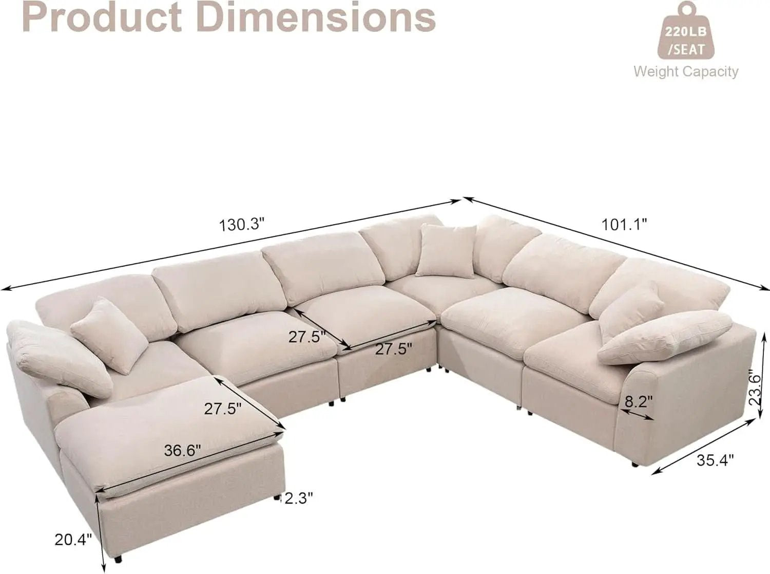 Oversized U Shaped Modular Sectional Sofa with Ottoman from PriceLows™
