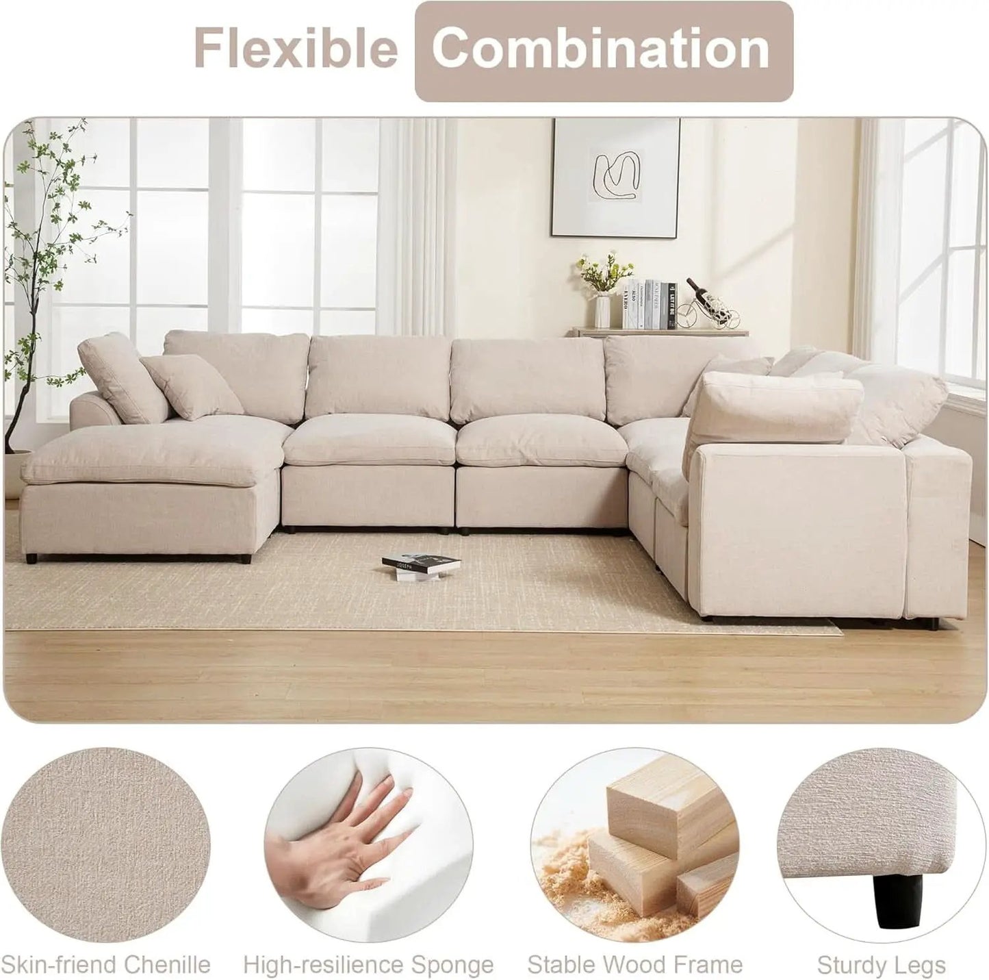Oversized U Shaped Modular Sectional Sofa with Ottoman from PriceLows™