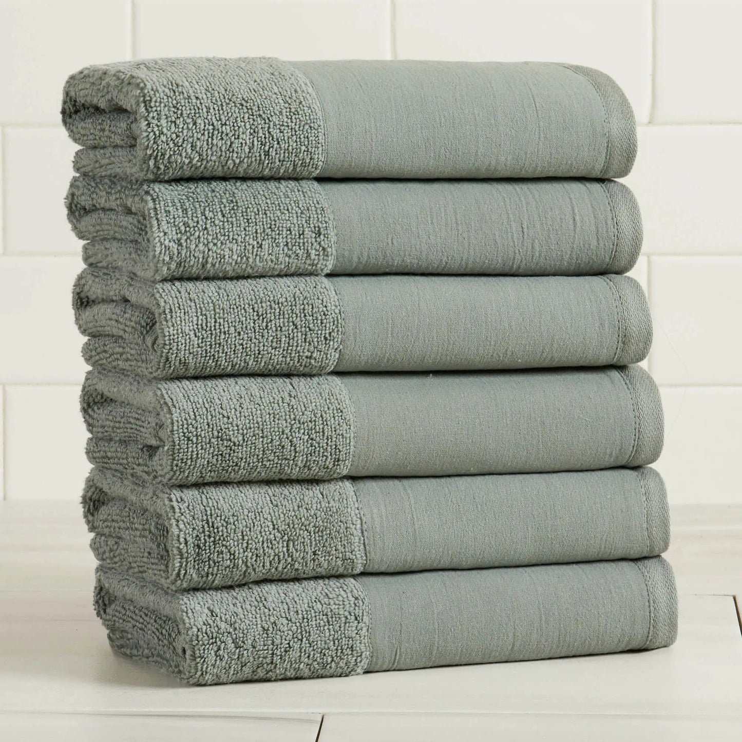 Cotton Linen-Like Border 6-Piece Towel Set - Priya Collection from PriceLows™