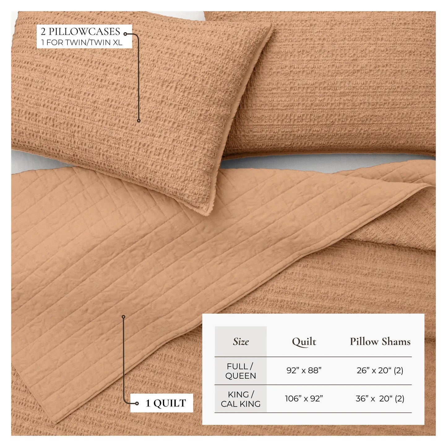100% Cotton Honeycomb Waffle Garment Washed Quilt Set - Genevieve Collection from PriceLows™