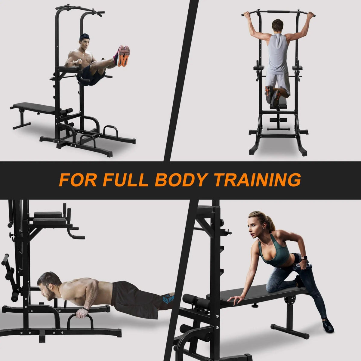 Power Tower Dip Station | 440 Lb Capacity | Adjustable Height | Pull-Up Bar And Bench