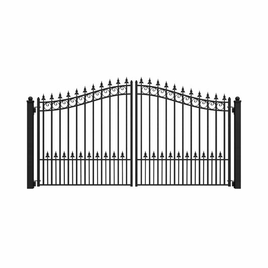 Heavy-Duty Prague-Style Powder-Coated Galvanized Steel Dual Swing Driveway Gate | Steel | Home Use | Home