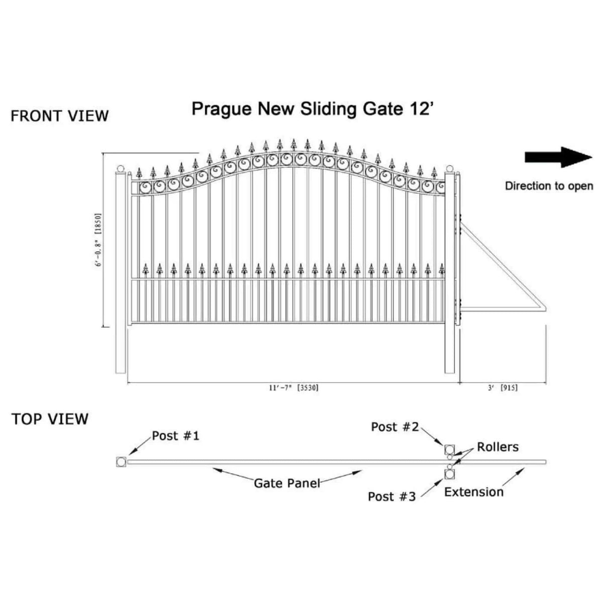 Heavy-Duty Prague-Style Premium Steel Sliding Driveway Gate | Steel | Home Use | Home