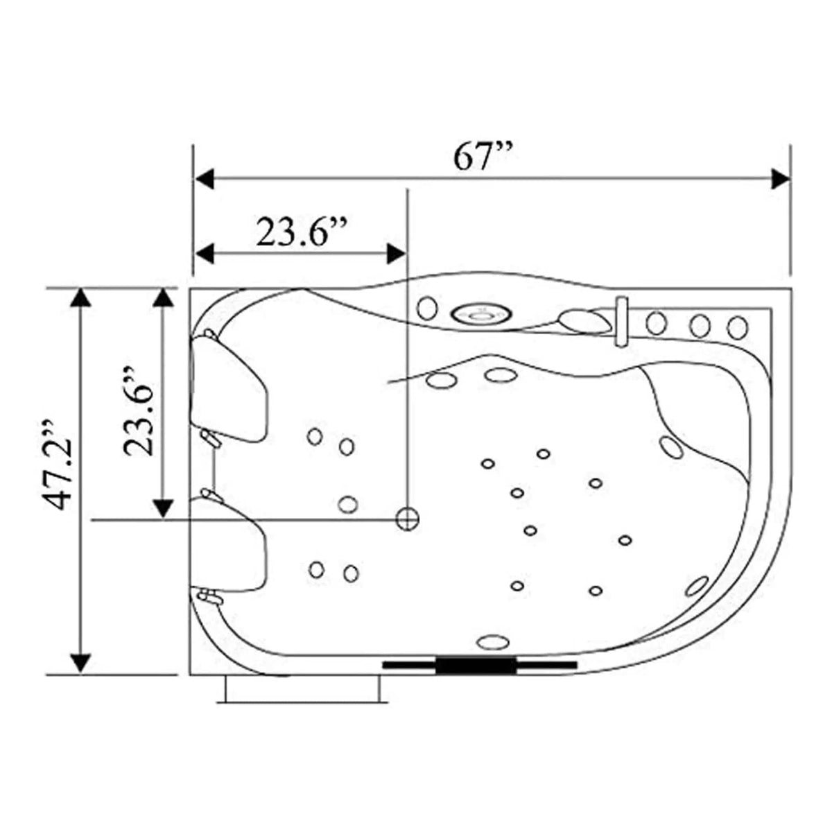 Cayman 67-Inch Premium 2-Person 16-Jet Whirlpool Hydromassage Bathtub | 67 Inch | 2-Person | Bathroom