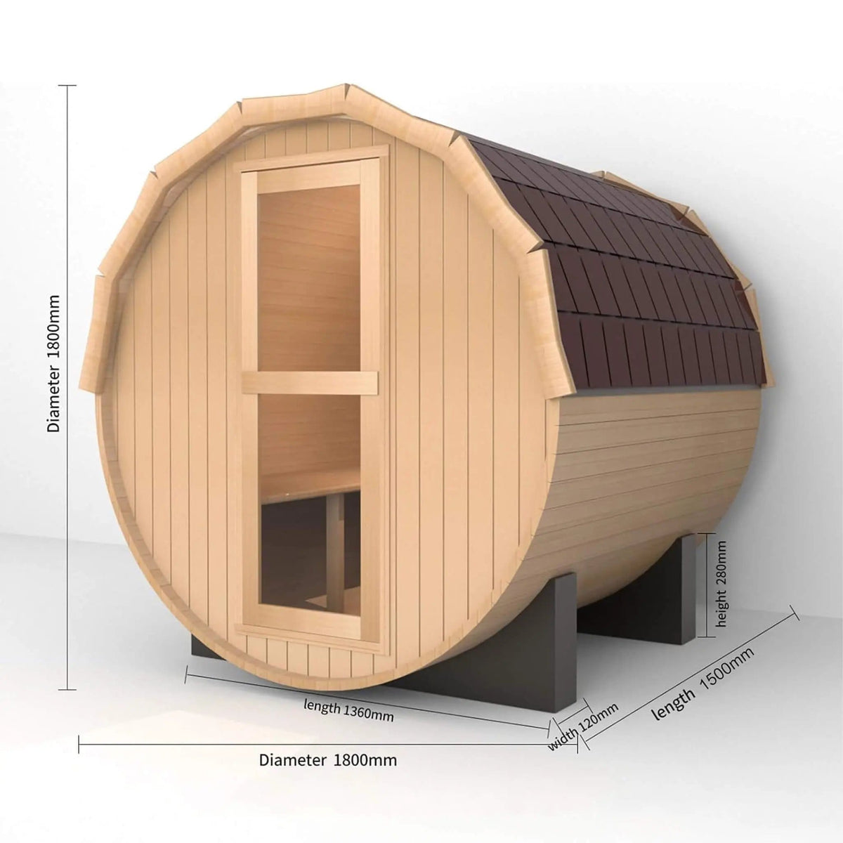 Haven Premium All Weather Outdoor Pinewood Barrel Sauna Kit With 4.5KW Heater And | 4.5 kW | Tempered Glass | Infrared Sauna