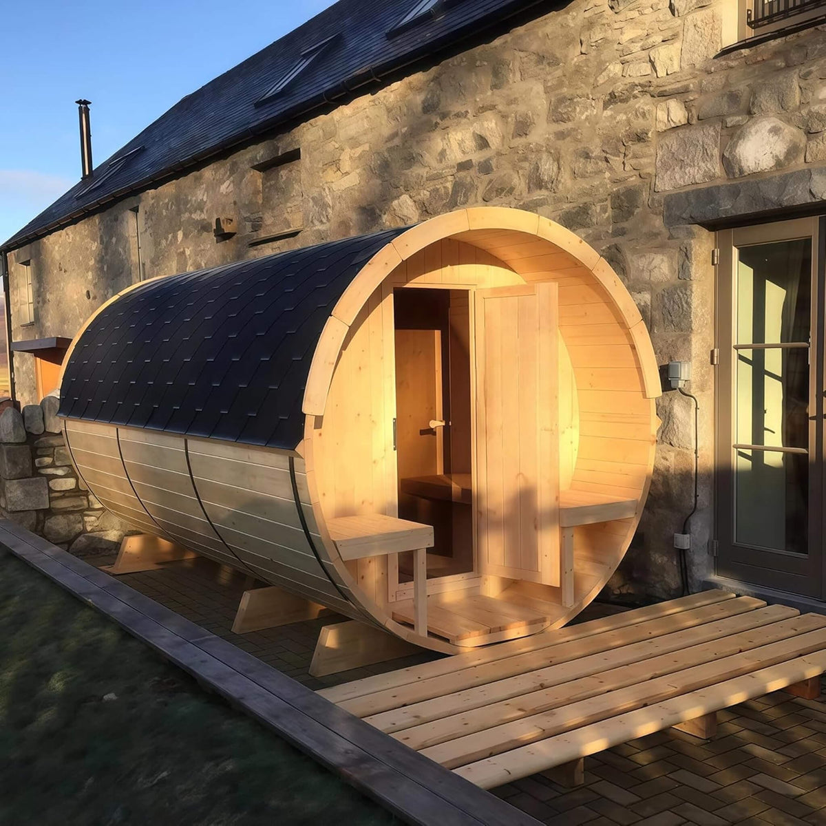 Haven Premium All Weather Outdoor Pinewood Barrel Sauna Kit With 4.5KW Heater And | 4.5 kW | Tempered Glass | Infrared Sauna
