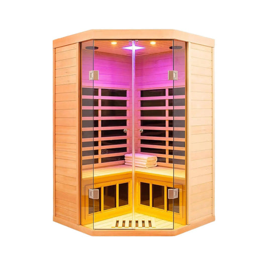 Laurent Premium 2 Person 1600W Corner Space Infrared Wooden Sauna Room With | 2-Person | 1600 Watt | Outdoor Living