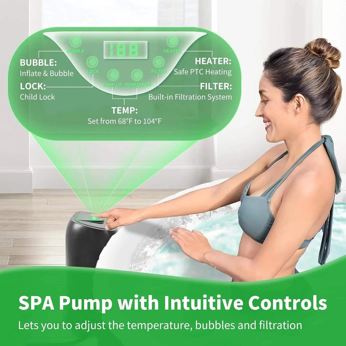 Premium Large 4-Person Inflatable Hot Tub Kit With 8-Color LED Lights | 4-Person | Outdoor Living Use | Outdoor Living