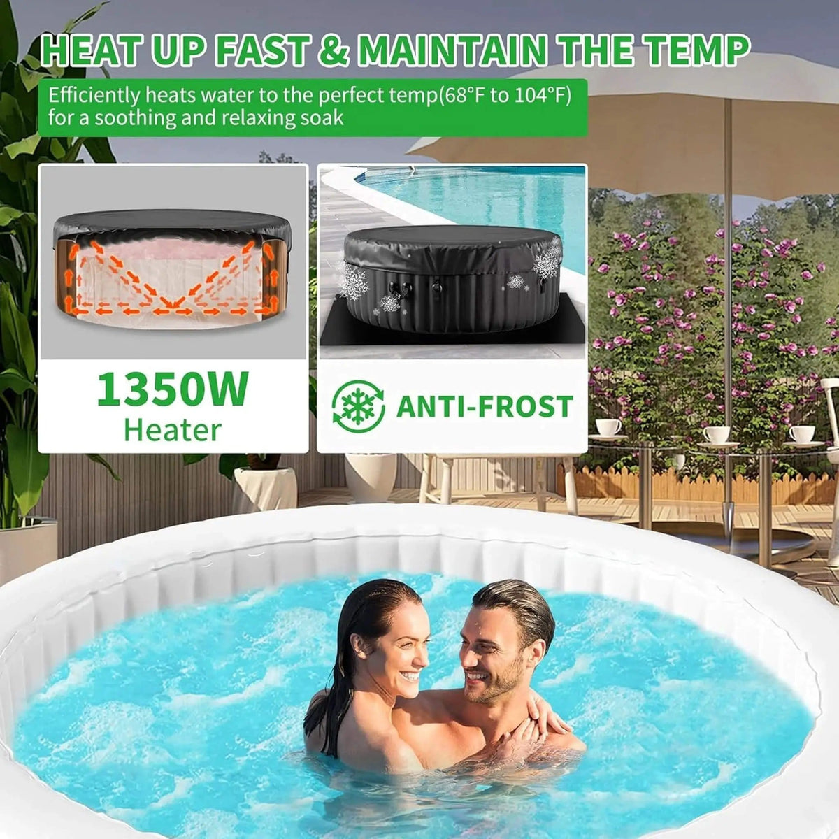 Premium Large 4-Person Inflatable Hot Tub Kit With 8-Color LED Lights | 4-Person | Outdoor Living Use | Outdoor Living