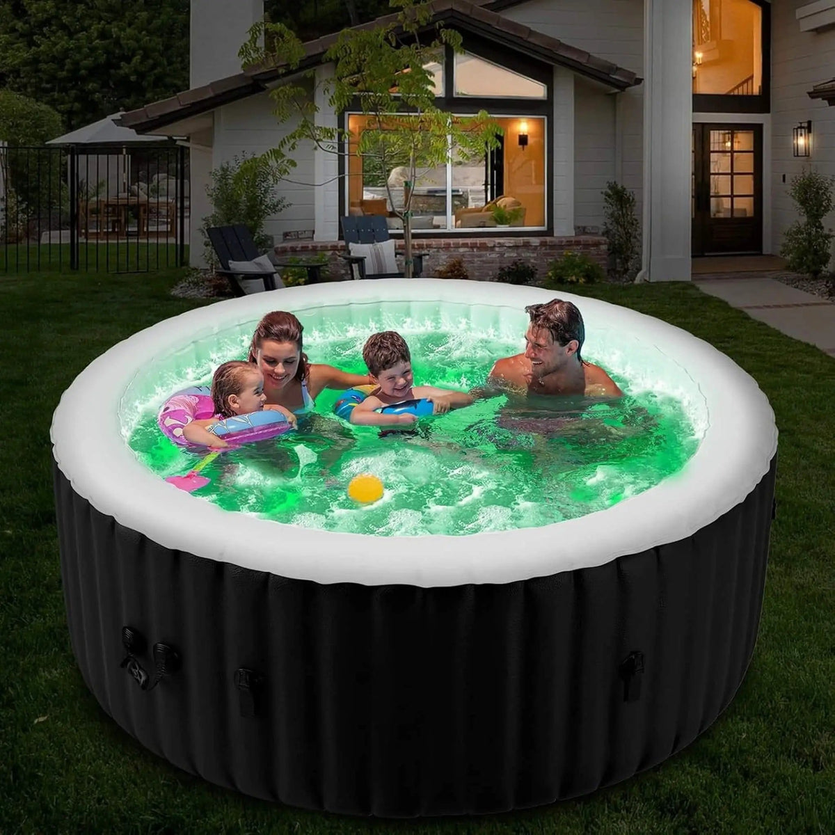 Premium Large 4-Person Inflatable Hot Tub Kit With 8-Color LED Lights | 4-Person | Outdoor Living Use | Outdoor Living