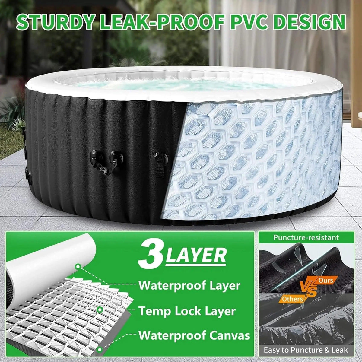 Premium Large 4-Person Inflatable Hot Tub Kit With 8-Color LED Lights | 4-Person | Outdoor Living Use | Outdoor Living