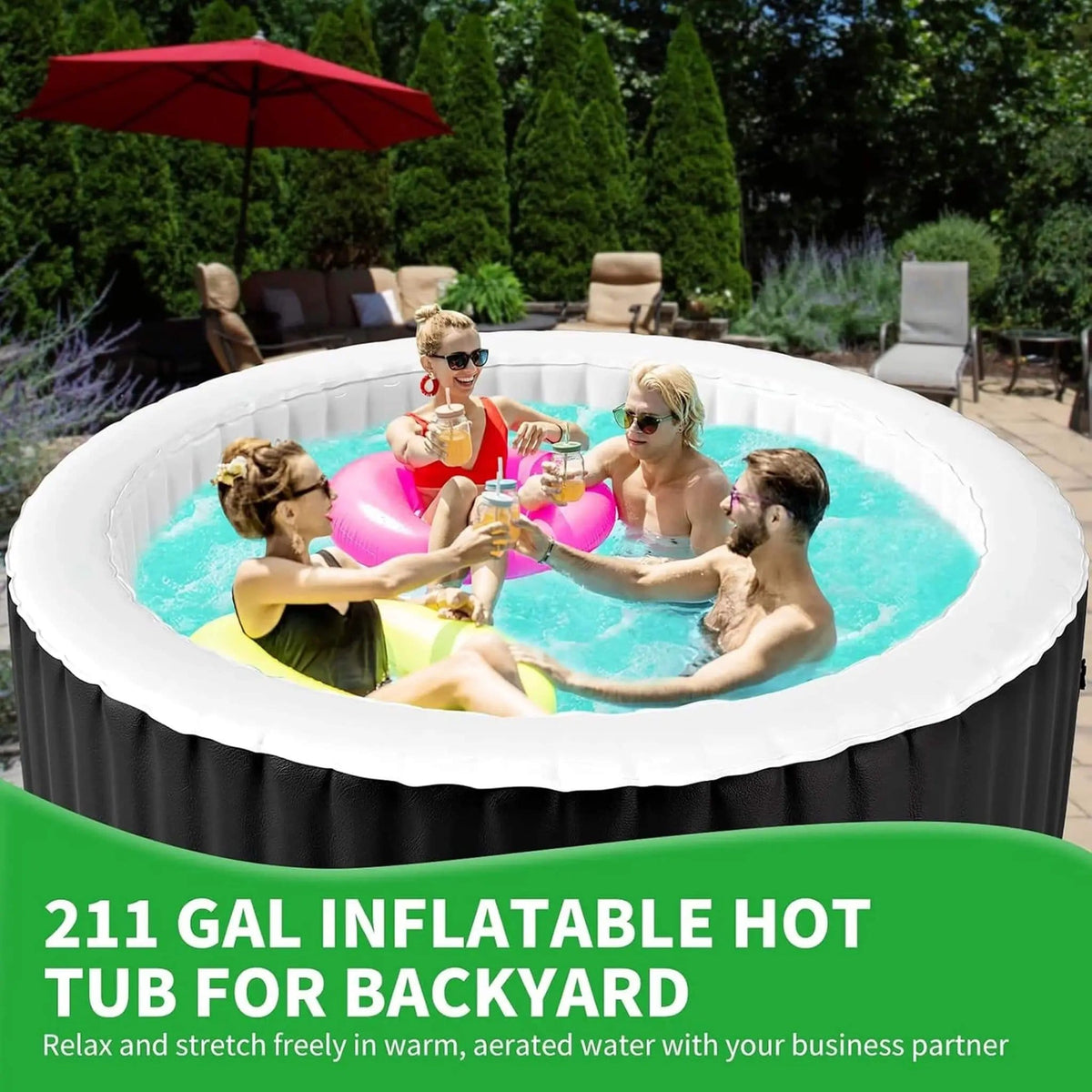 Premium Large 4-Person Inflatable Hot Tub Kit With 8-Color LED Lights | 4-Person | Outdoor Living Use | Outdoor Living
