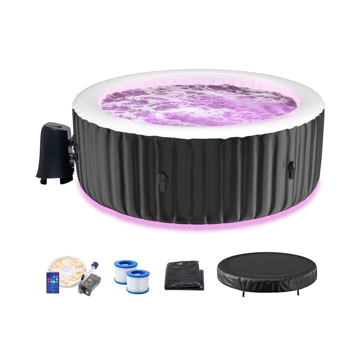 Premium Large 4-Person Inflatable Hot Tub Kit With 8-Color LED Lights | 4-Person | Outdoor Living Use | Outdoor Living