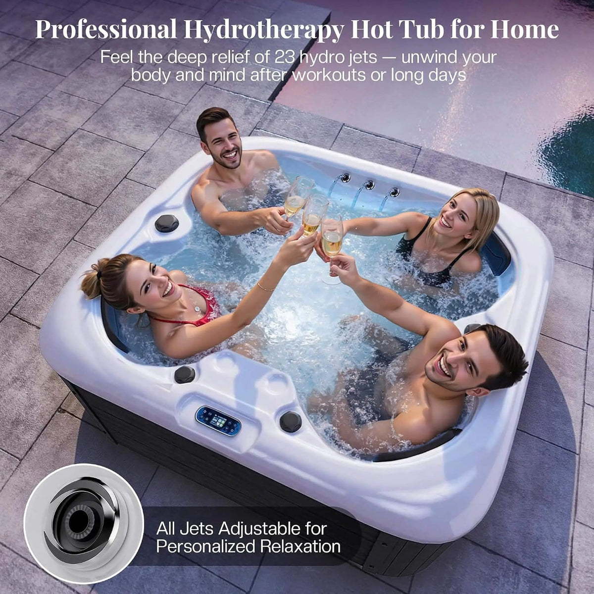 Premium 4-Person Outdoor Hot Tub W/ 23 Stainless Steel Jets | 4-Person | Stainless Steel | Outdoor Living