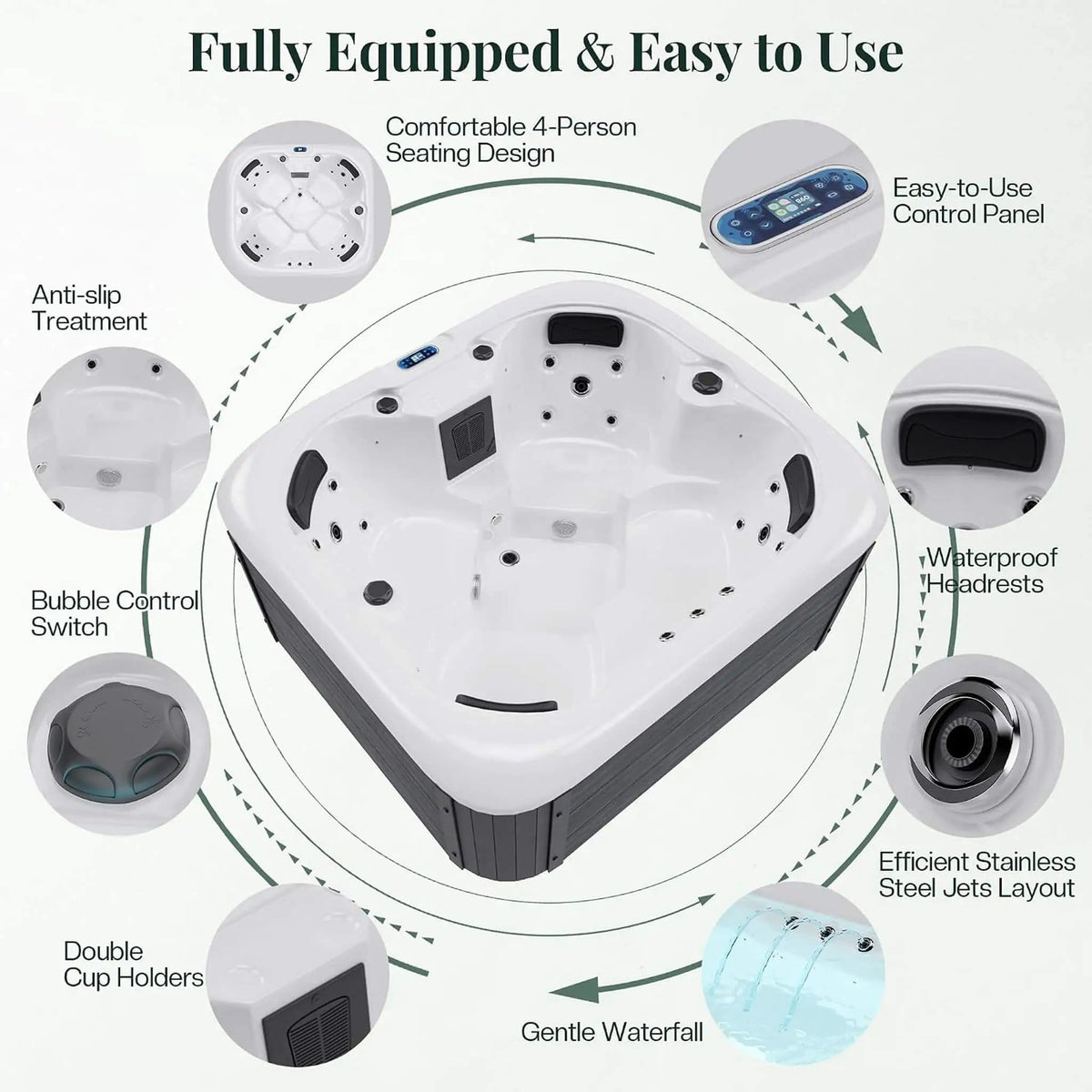 Premium 4-Person Outdoor Hot Tub W/ 23 Stainless Steel Jets | 4-Person | Stainless Steel | Outdoor Living